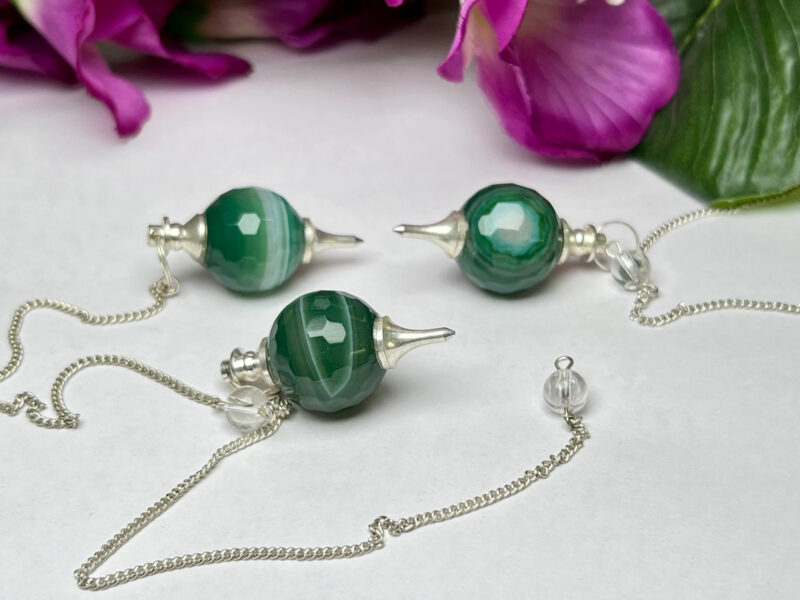 Green Banded Onex Ball Pendulum Gemstone Dowsing Pendulum Chain Attached Reiki Crystal Healing - Image 6