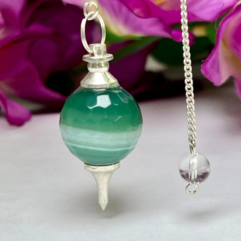 Green Banded Onex Ball Pendulum Gemstone Dowsing Pendulum Chain Attached Reiki Crystal Healing - Image 7