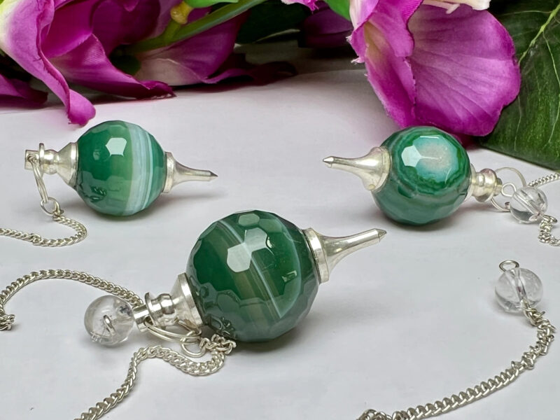 Green Banded Onex Ball Pendulum Gemstone Dowsing Pendulum Chain Attached Reiki Crystal Healing - Image 8
