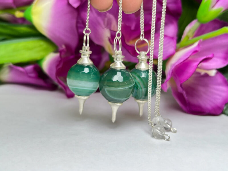 Green Banded Onex Ball Pendulum Gemstone Dowsing Pendulum Chain Attached Reiki Crystal Healing - Image 9