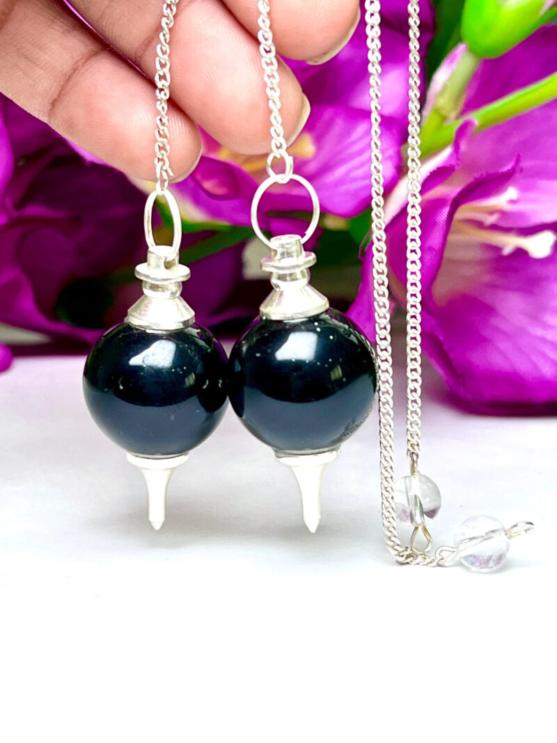 Rainbow Obsidian Stone Ball Pendulum Gemstone Dowsing Pendulum Chain Attached Reiki Crystal Healing - Image 4