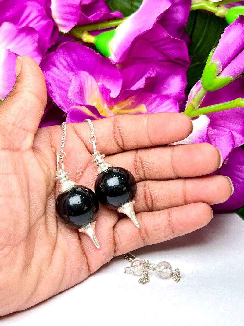 Rainbow Obsidian Stone Ball Pendulum Gemstone Dowsing Pendulum Chain Attached Reiki Crystal Healing - Image 9