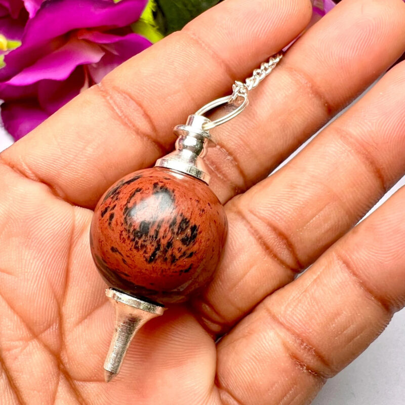 Mahagony Obsidian Stone Ball Pendulum Gemstone Dowsing Pendulum Chain Attached Reiki Crystal Healing - Image 3