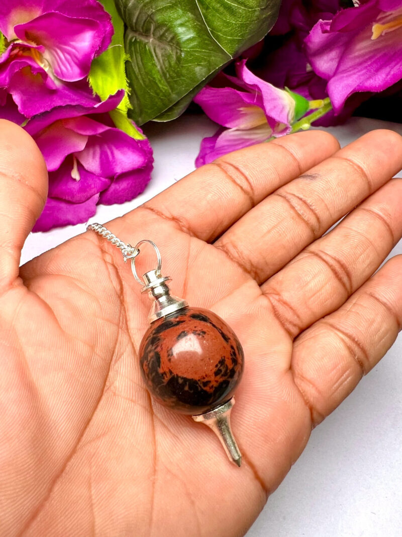 Mahagony Obsidian Stone Ball Pendulum Gemstone Dowsing Pendulum Chain Attached Reiki Crystal Healing - Image 4