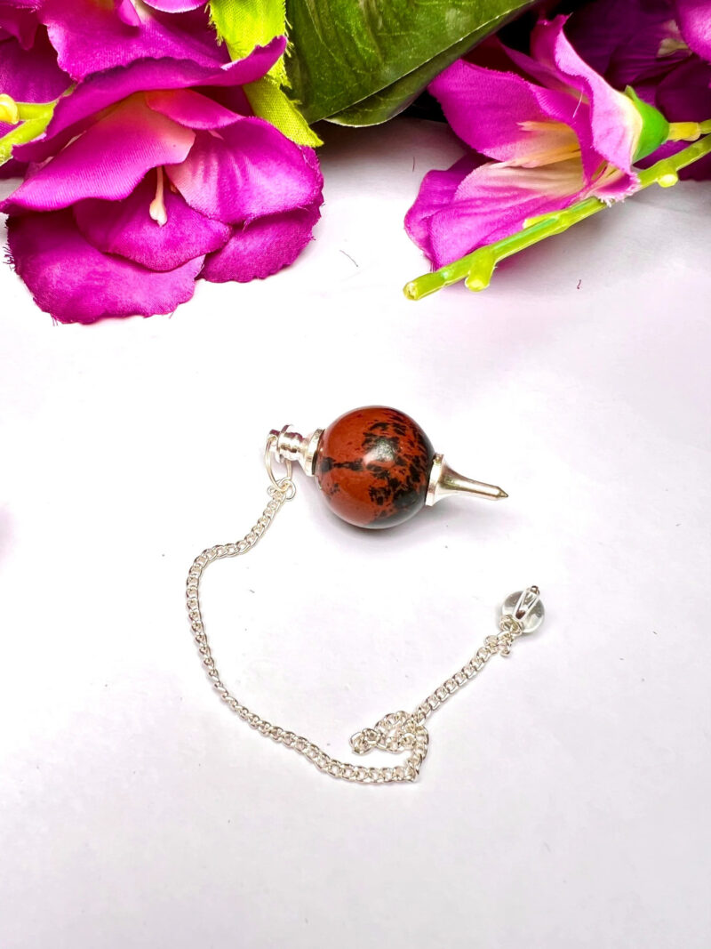 Mahagony Obsidian Stone Ball Pendulum Gemstone Dowsing Pendulum Chain Attached Reiki Crystal Healing - Image 5