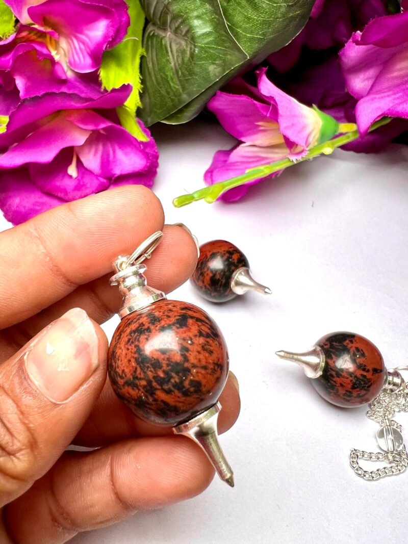 Mahagony Obsidian Stone Ball Pendulum Gemstone Dowsing Pendulum Chain Attached Reiki Crystal Healing - Image 7