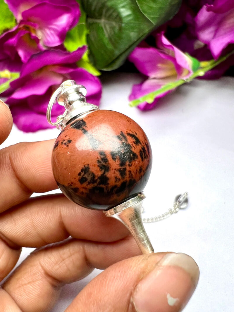 Mahagony Obsidian Stone Ball Pendulum Gemstone Dowsing Pendulum Chain Attached Reiki Crystal Healing - Image 10
