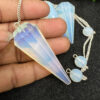 Rainbow Opalite Stone Faceted Cone Pendulum Gemstone Dowsing Pendulum Chain Attached Reiki Crystal Healing