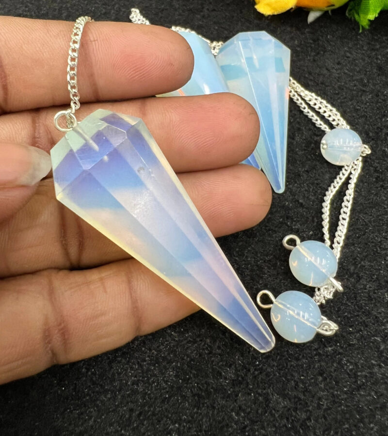 Rainbow Opalite Stone Faceted Cone Pendulum Gemstone Dowsing Pendulum Chain Attached Reiki Crystal Healing
