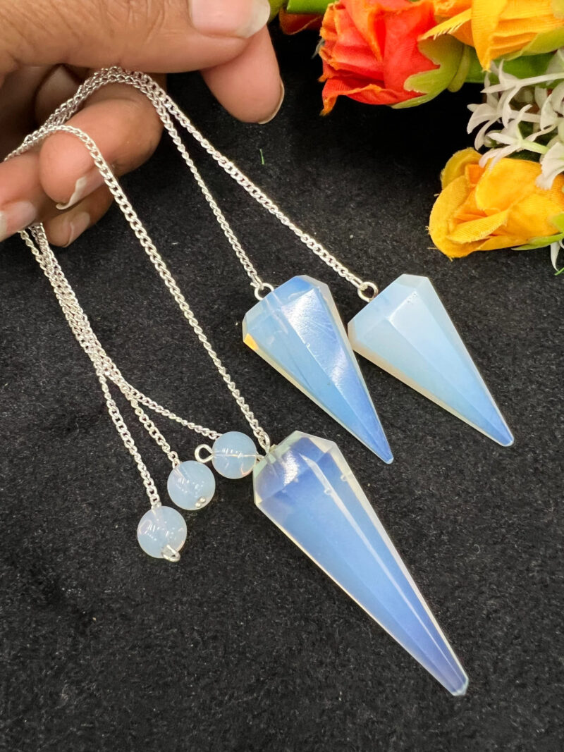 Rainbow Opalite Stone Faceted Cone Pendulum Gemstone Dowsing Pendulum Chain Attached Reiki Crystal Healing - Image 3