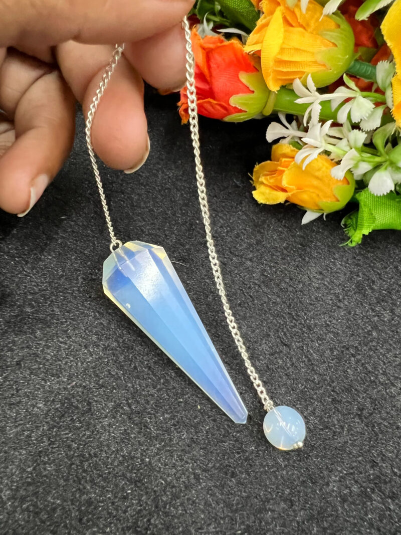 Rainbow Opalite Stone Faceted Cone Pendulum Gemstone Dowsing Pendulum Chain Attached Reiki Crystal Healing - Image 4