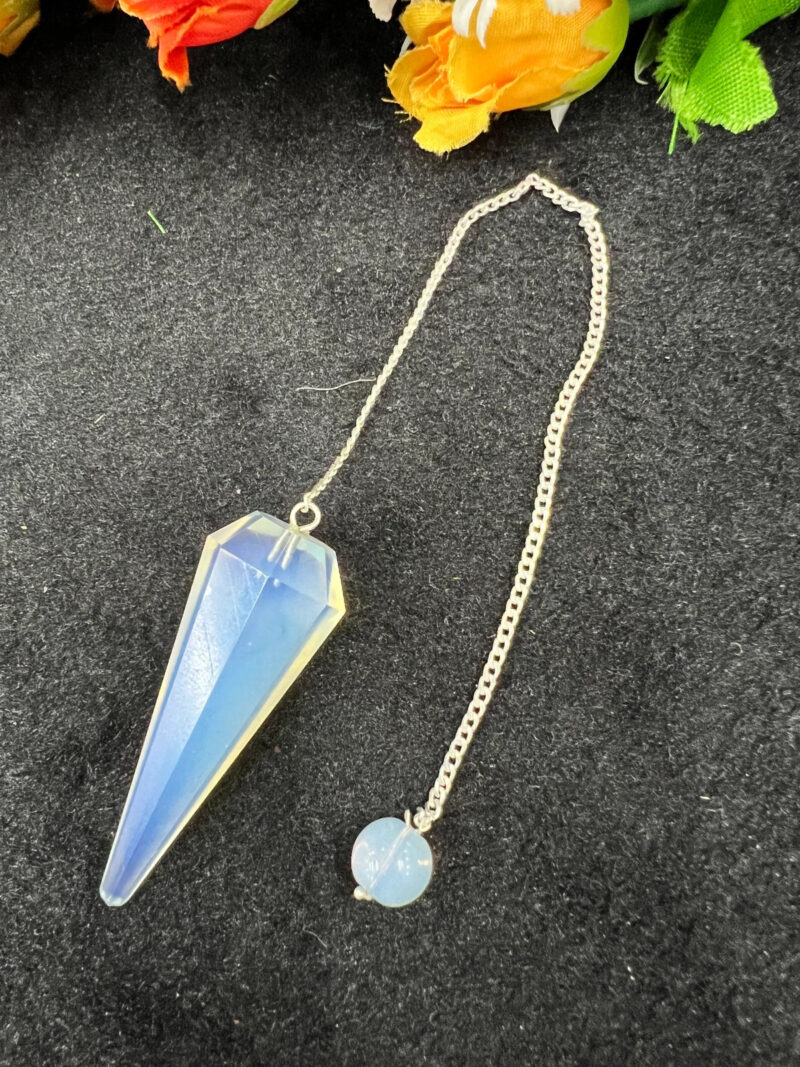 Rainbow Opalite Stone Faceted Cone Pendulum Gemstone Dowsing Pendulum Chain Attached Reiki Crystal Healing - Image 5