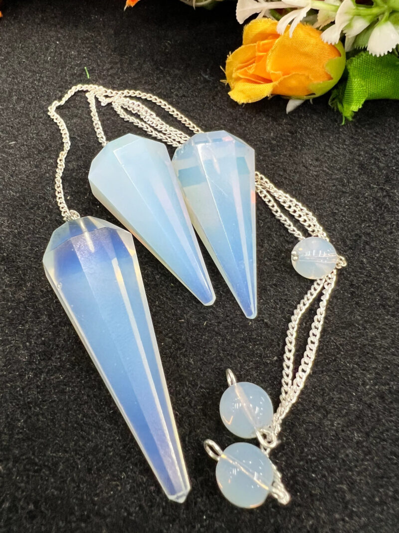 Rainbow Opalite Stone Faceted Cone Pendulum Gemstone Dowsing Pendulum Chain Attached Reiki Crystal Healing - Image 6