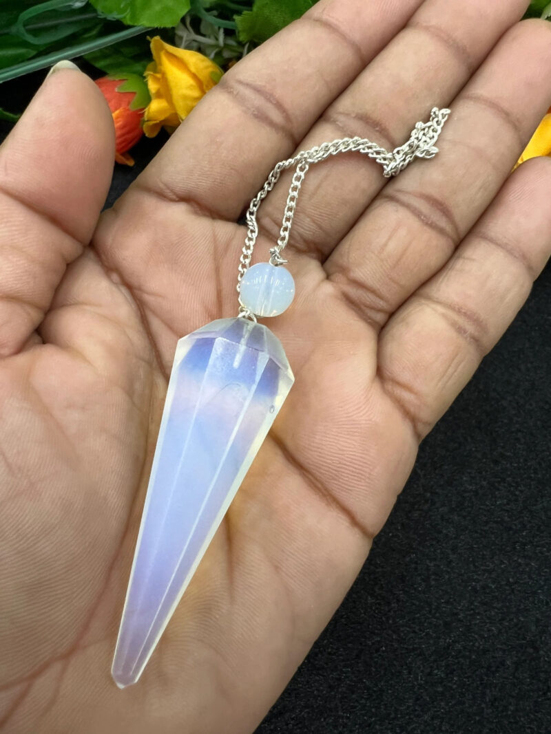 Rainbow Opalite Stone Faceted Cone Pendulum Gemstone Dowsing Pendulum Chain Attached Reiki Crystal Healing - Image 8
