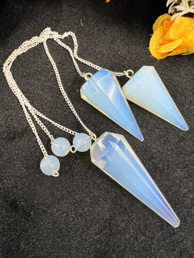 Rainbow Opalite Stone Faceted Cone Pendulum Gemstone Dowsing Pendulum Chain Attached Reiki Crystal Healing - Image 9