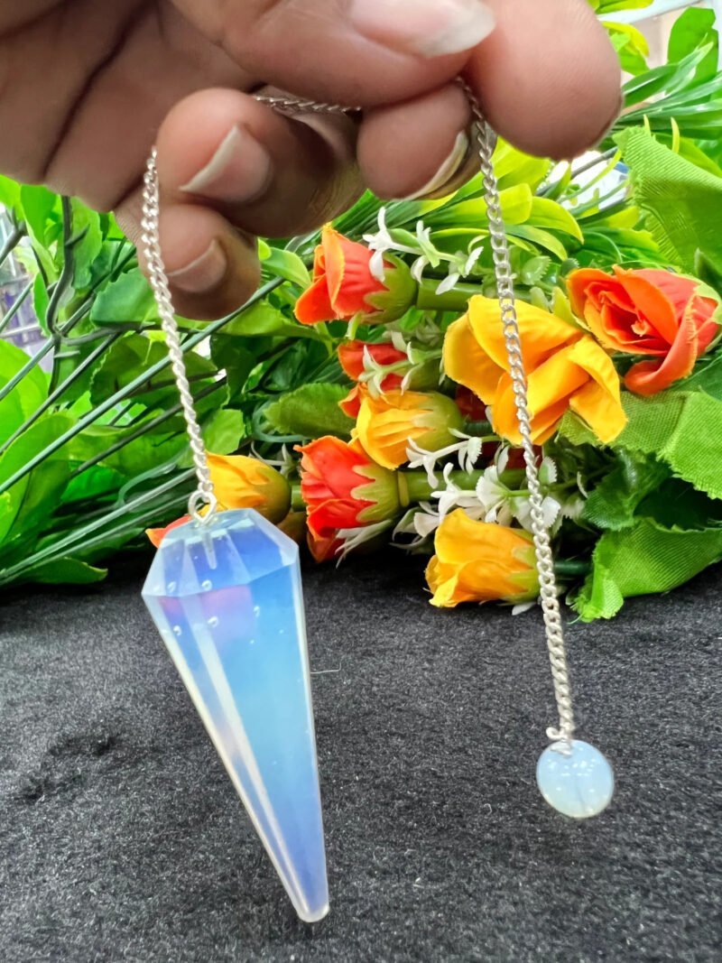 Rainbow Opalite Stone Faceted Cone Pendulum Gemstone Dowsing Pendulum Chain Attached Reiki Crystal Healing - Image 11