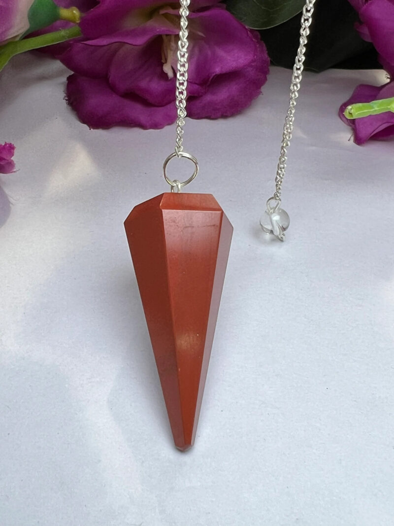 Red Jasper Faceted Cone Pendulum Gemstone Dowsing Pendulum Chain Attached Reiki Crystal Healing - Image 4