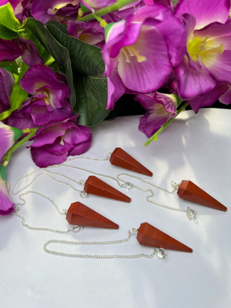 Red Jasper Faceted Cone Pendulum Gemstone Dowsing Pendulum Chain Attached Reiki Crystal Healing - Image 5