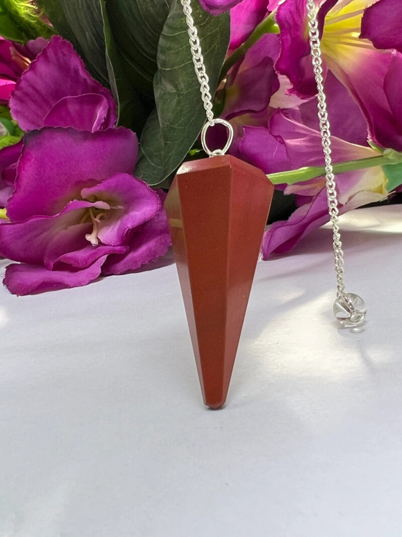 Red Jasper Faceted Cone Pendulum Gemstone Dowsing Pendulum Chain Attached Reiki Crystal Healing - Image 6