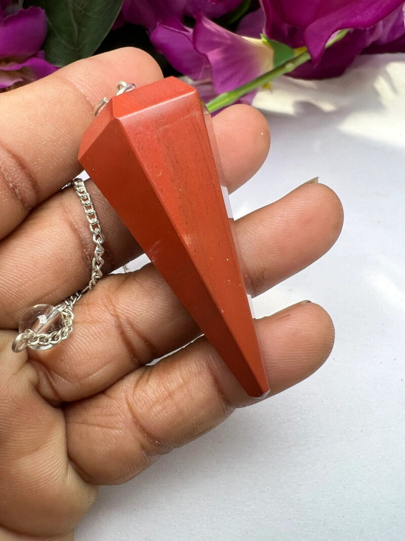 Red Jasper Faceted Cone Pendulum Gemstone Dowsing Pendulum Chain Attached Reiki Crystal Healing - Image 7
