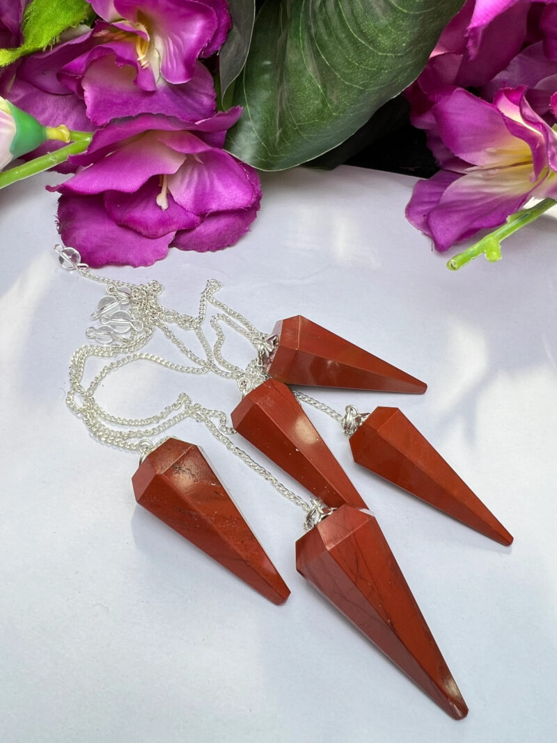 Red Jasper Faceted Cone Pendulum Gemstone Dowsing Pendulum Chain Attached Reiki Crystal Healing - Image 8