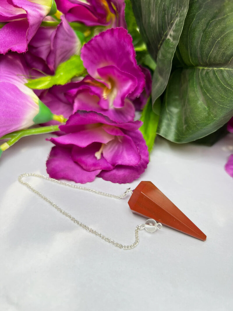 Red Jasper Faceted Cone Pendulum Gemstone Dowsing Pendulum Chain Attached Reiki Crystal Healing - Image 9