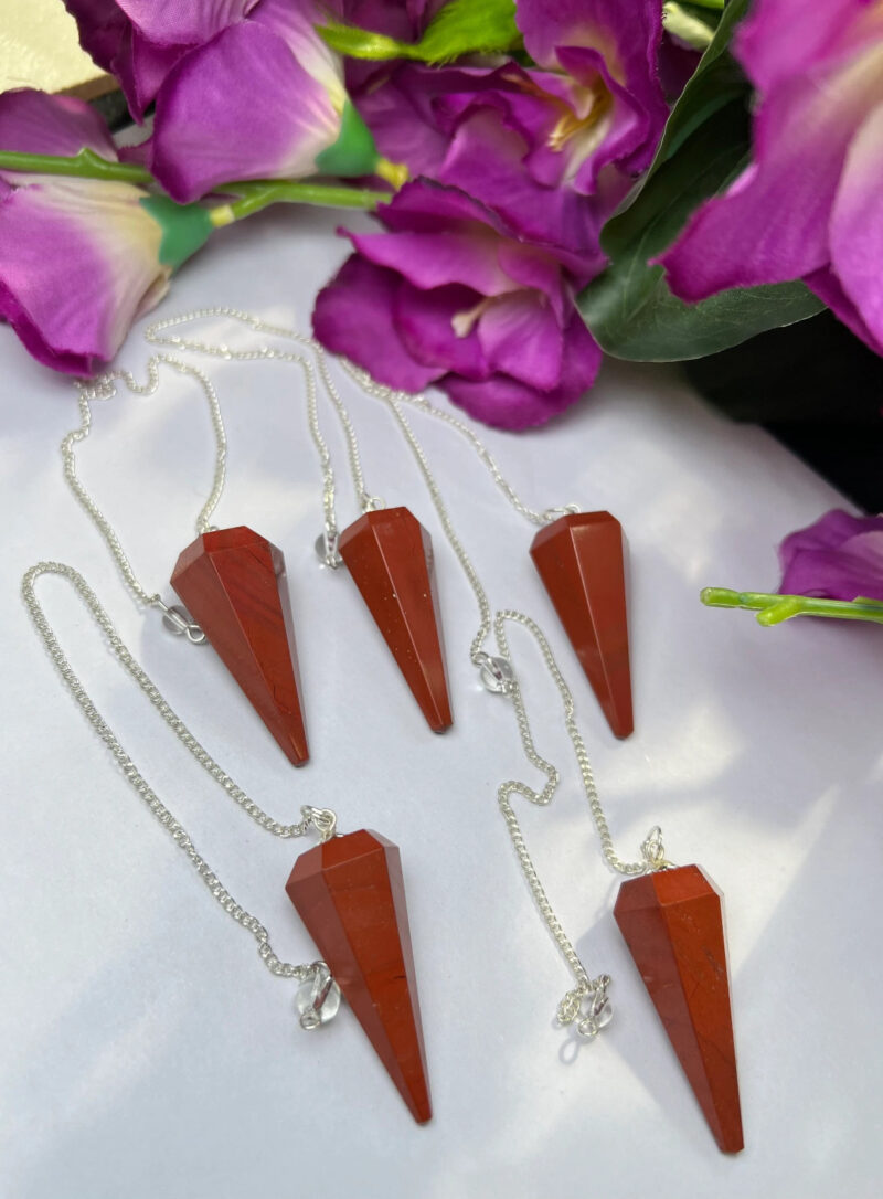 Red Jasper Faceted Cone Pendulum Gemstone Dowsing Pendulum Chain Attached Reiki Crystal Healing - Image 10
