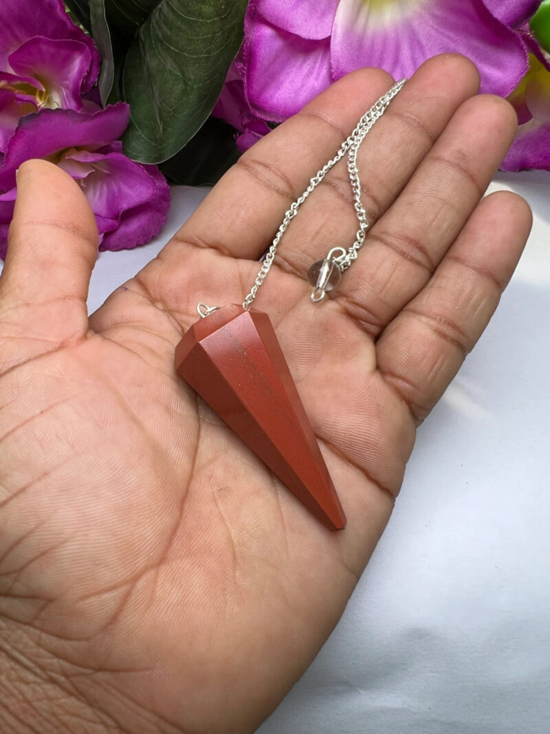 Red Jasper Faceted Cone Pendulum Gemstone Dowsing Pendulum Chain Attached Reiki Crystal Healing - Image 11