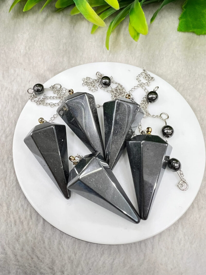 Hematite Stone Faceted Cone Pendulum Gemstone Dowsing Pendulum Chain Attached Reiki Crystal Healing - Image 6