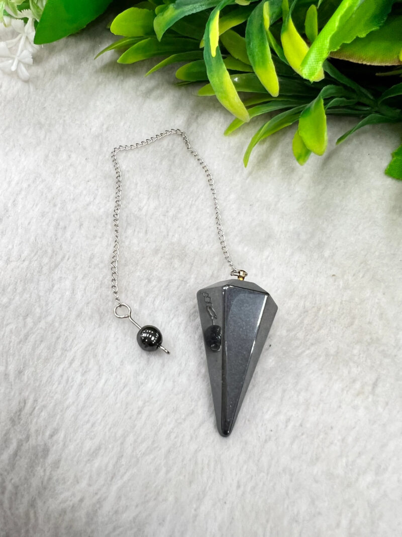 Hematite Stone Faceted Cone Pendulum Gemstone Dowsing Pendulum Chain Attached Reiki Crystal Healing - Image 8