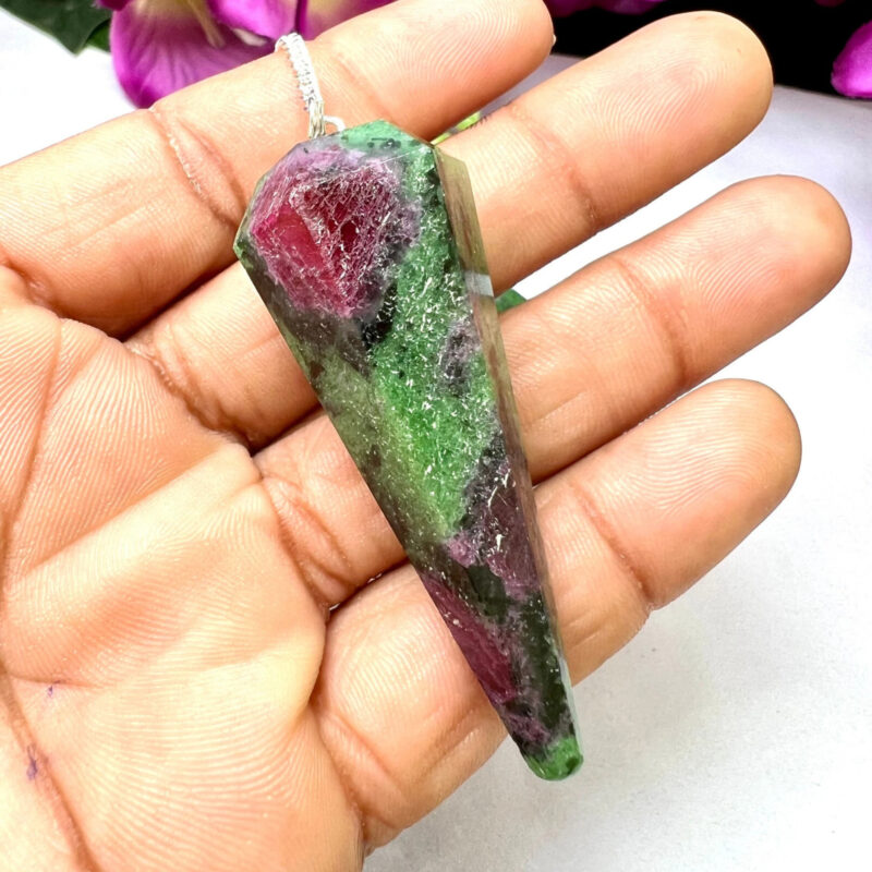 African Ruby Zoisite Stone Faceted Cone Pendulum Gemstone Dowsing Pendulum Chain Attached Reiki Crystal Healing - Image 3
