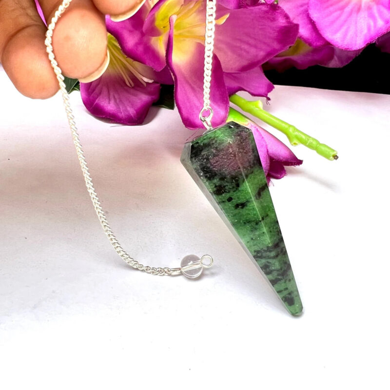 African Ruby Zoisite Stone Faceted Cone Pendulum Gemstone Dowsing Pendulum Chain Attached Reiki Crystal Healing - Image 4