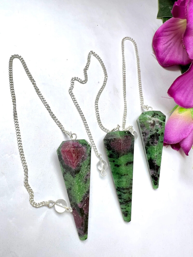 African Ruby Zoisite Stone Faceted Cone Pendulum Gemstone Dowsing Pendulum Chain Attached Reiki Crystal Healing - Image 5