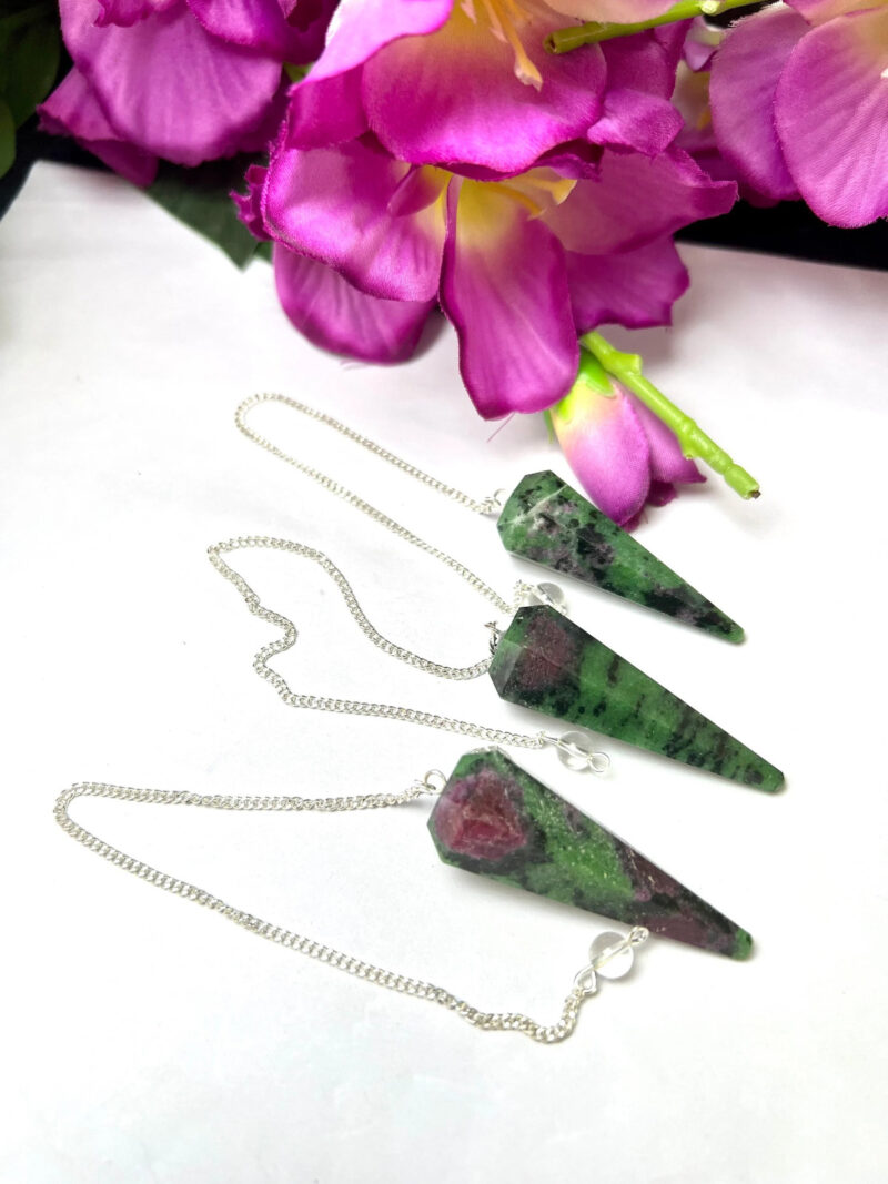 African Ruby Zoisite Stone Faceted Cone Pendulum Gemstone Dowsing Pendulum Chain Attached Reiki Crystal Healing - Image 7