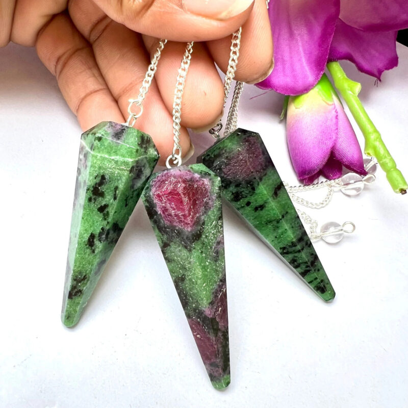 African Ruby Zoisite Stone Faceted Cone Pendulum Gemstone Dowsing Pendulum Chain Attached Reiki Crystal Healing - Image 8