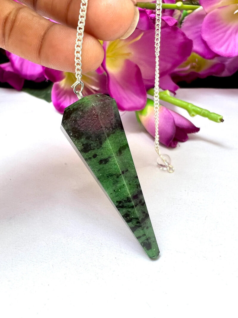 African Ruby Zoisite Stone Faceted Cone Pendulum Gemstone Dowsing Pendulum Chain Attached Reiki Crystal Healing - Image 9