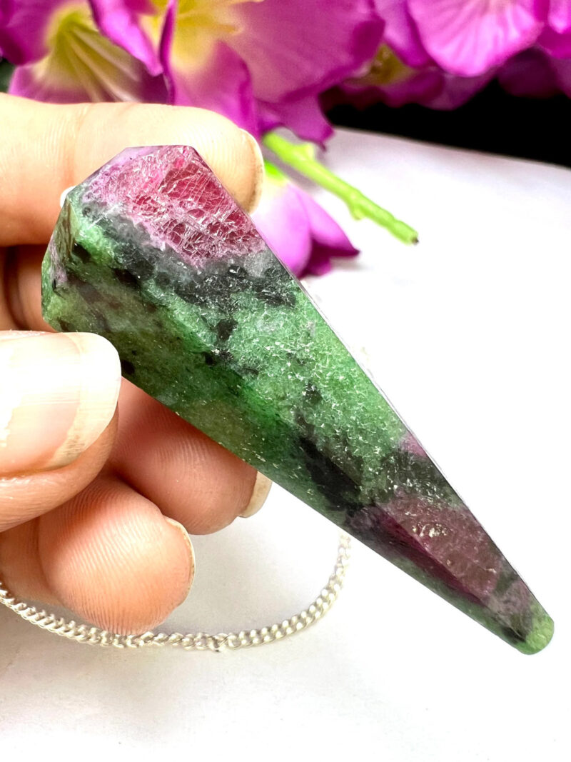 African Ruby Zoisite Stone Faceted Cone Pendulum Gemstone Dowsing Pendulum Chain Attached Reiki Crystal Healing - Image 10