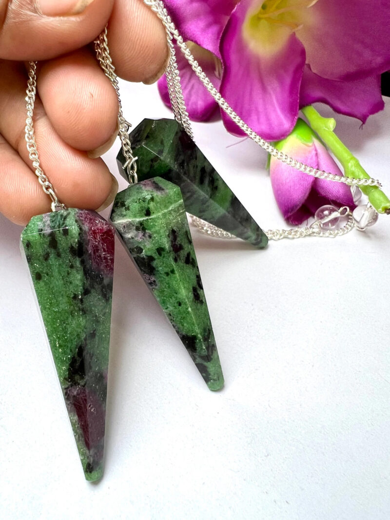 African Ruby Zoisite Stone Faceted Cone Pendulum Gemstone Dowsing Pendulum Chain Attached Reiki Crystal Healing - Image 11