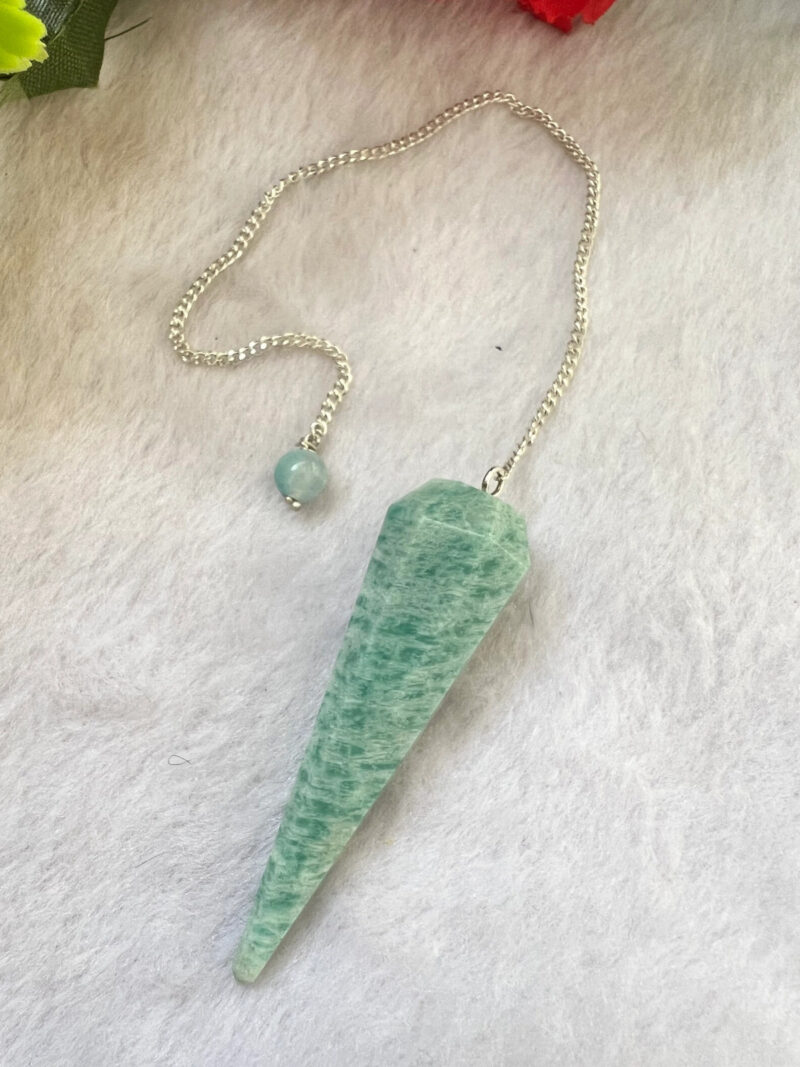 Amazonite  Faceted Cone Pendulum Gemstone Dowsing Pendulum Chain Attached Reiki Crystal Healing - Image 2