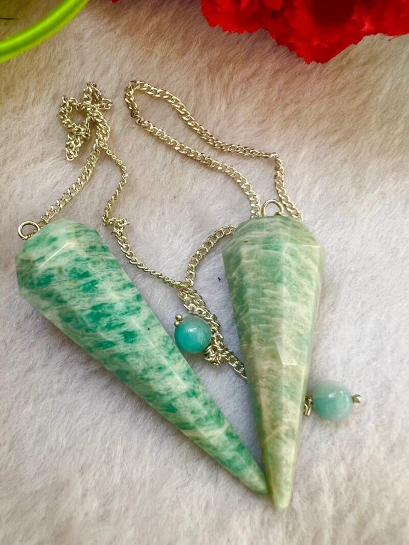 Amazonite  Faceted Cone Pendulum Gemstone Dowsing Pendulum Chain Attached Reiki Crystal Healing - Image 10