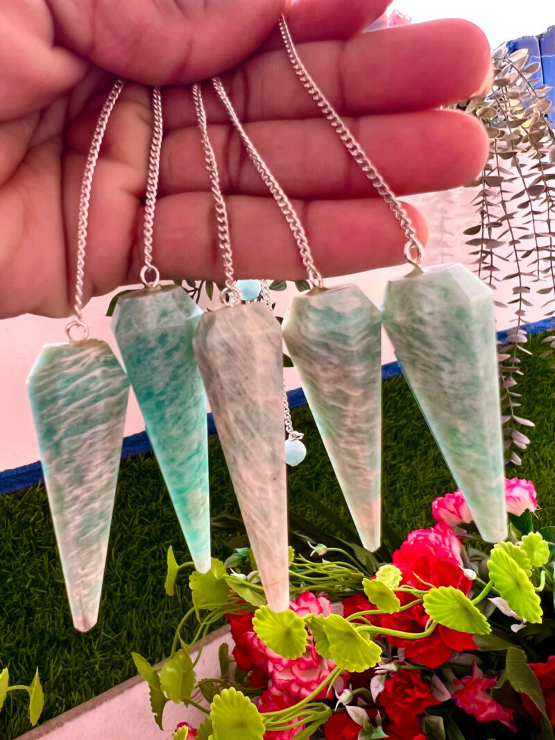 Amazonite  Faceted Cone Pendulum Gemstone Dowsing Pendulum Chain Attached Reiki Crystal Healing
