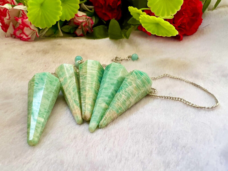 Amazonite  Faceted Cone Pendulum Gemstone Dowsing Pendulum Chain Attached Reiki Crystal Healing - Image 3