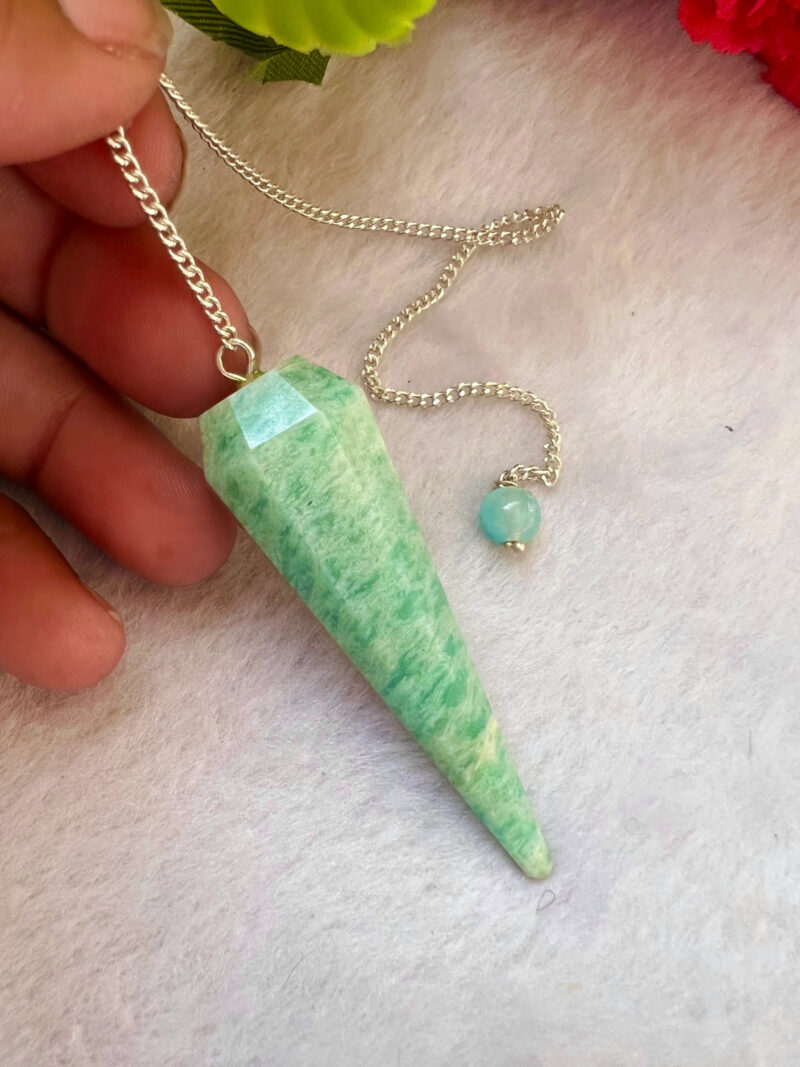 Amazonite  Faceted Cone Pendulum Gemstone Dowsing Pendulum Chain Attached Reiki Crystal Healing - Image 5