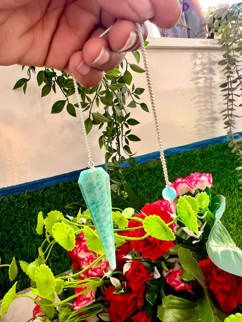 Amazonite  Faceted Cone Pendulum Gemstone Dowsing Pendulum Chain Attached Reiki Crystal Healing - Image 9