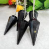 Black Tourmaline Stone Faceted Cone Pendulum Gemstone Dowsing Pendulum Chain Attached Reiki Crystal Healing