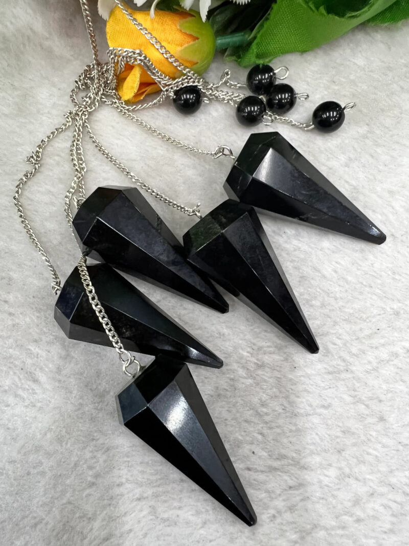 Black Tourmaline Stone Faceted Cone Pendulum Gemstone Dowsing Pendulum Chain Attached Reiki Crystal Healing - Image 6