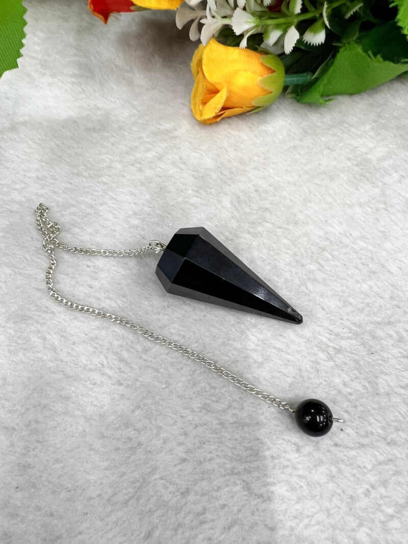 Black Tourmaline Stone Faceted Cone Pendulum Gemstone Dowsing Pendulum Chain Attached Reiki Crystal Healing - Image 7