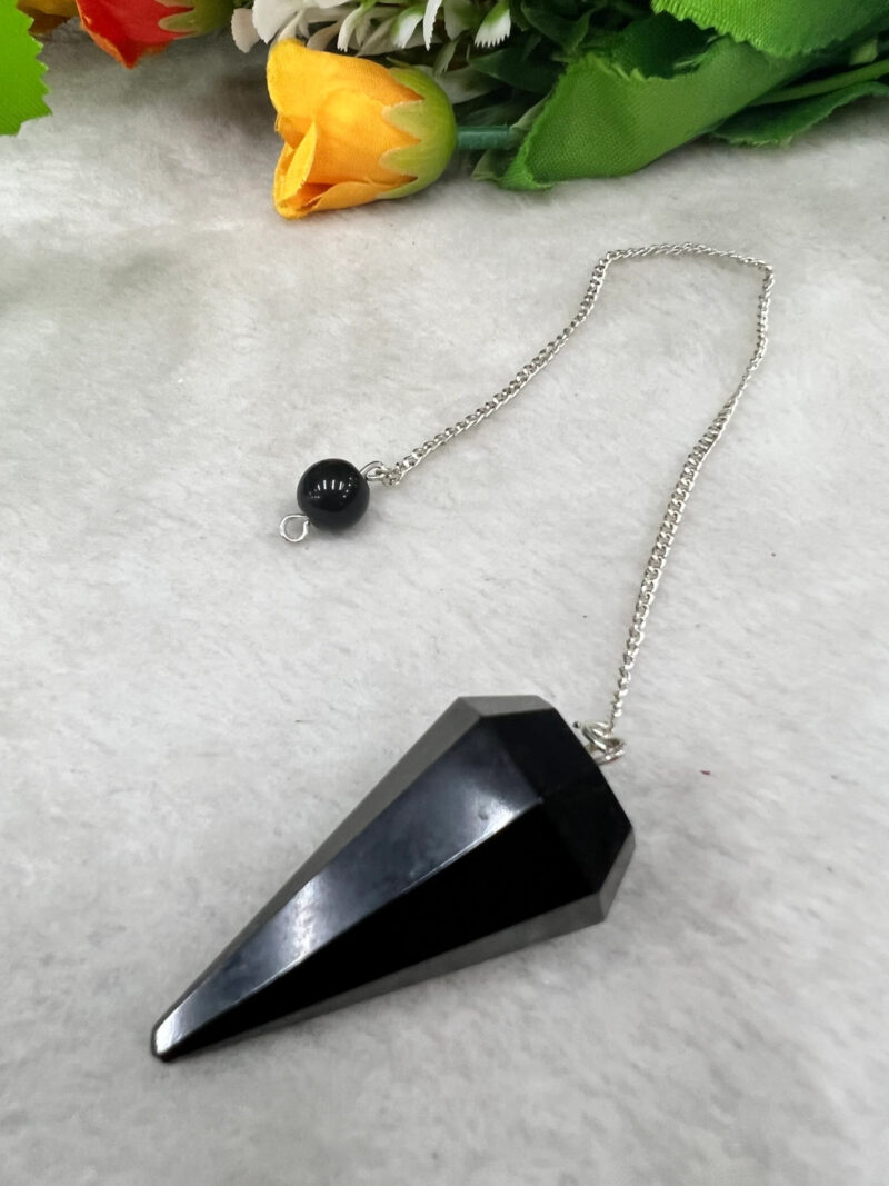 Black Tourmaline Stone Faceted Cone Pendulum Gemstone Dowsing Pendulum Chain Attached Reiki Crystal Healing - Image 8