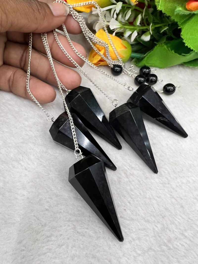 Black Tourmaline Stone Faceted Cone Pendulum Gemstone Dowsing Pendulum Chain Attached Reiki Crystal Healing - Image 9