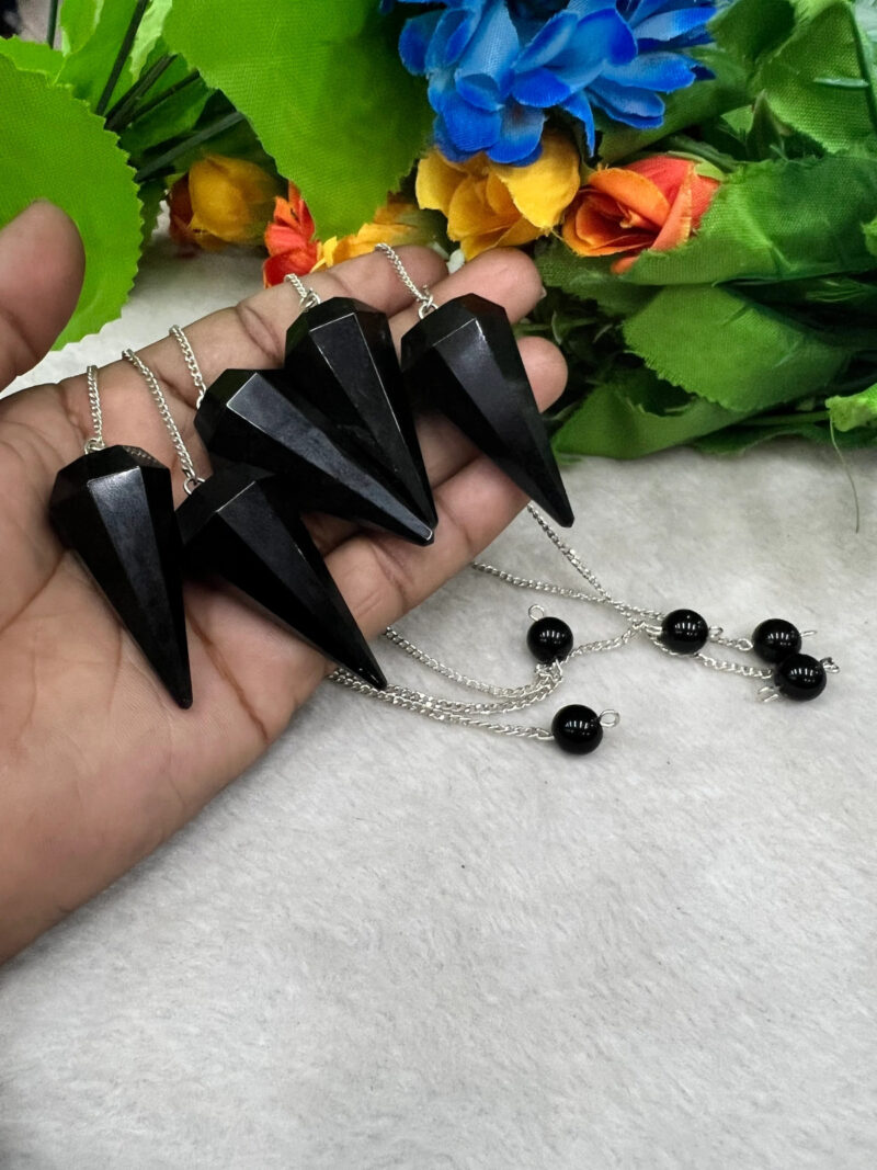 Black Tourmaline Stone Faceted Cone Pendulum Gemstone Dowsing Pendulum Chain Attached Reiki Crystal Healing - Image 10